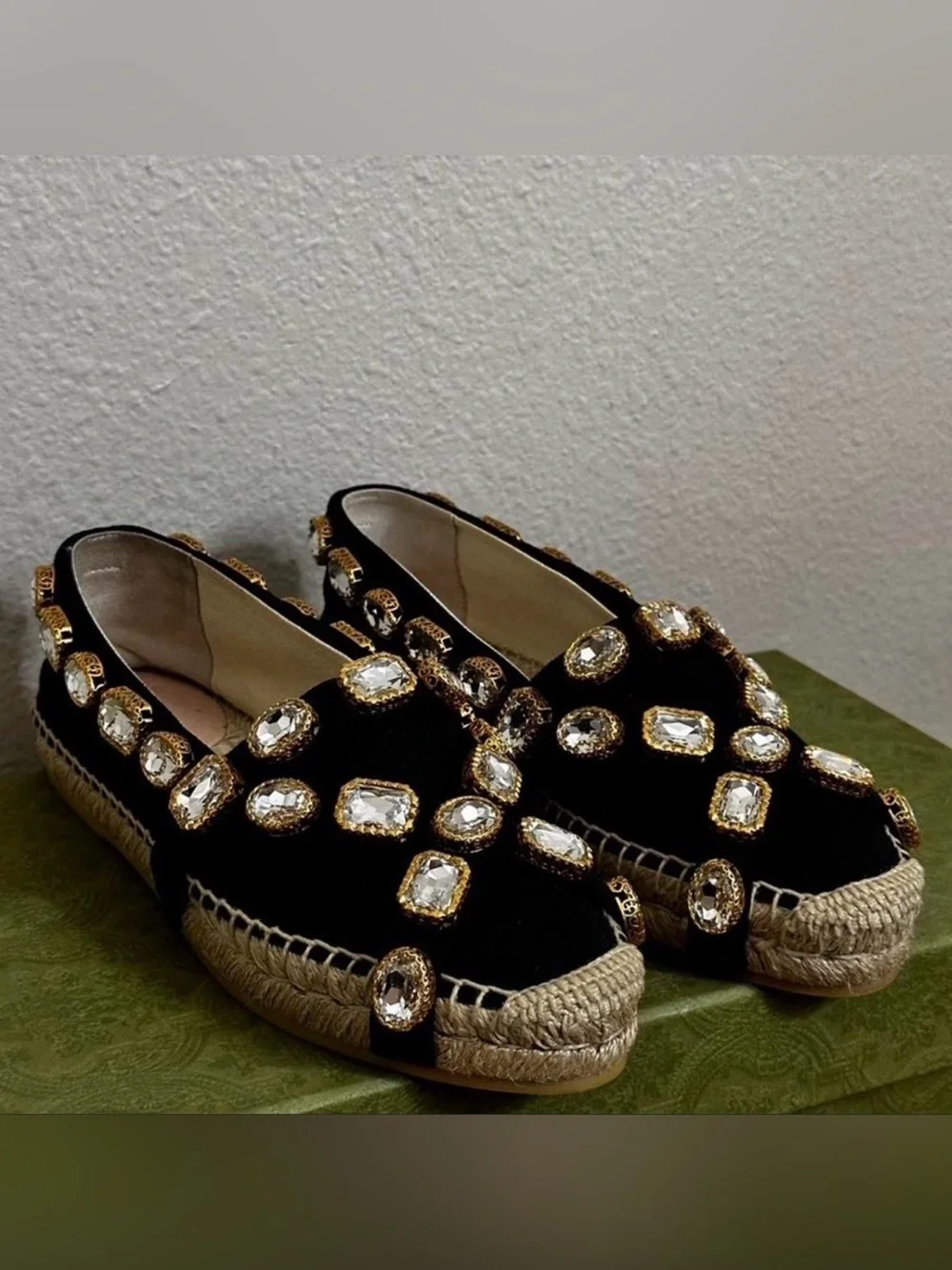 Gucci Black Crystal-Embellished Espadrille Flats